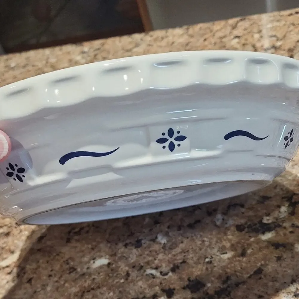 Longaberger Blue Woven Heritage Pie Plate Cream & Blue Ceramic Baking Dish USA